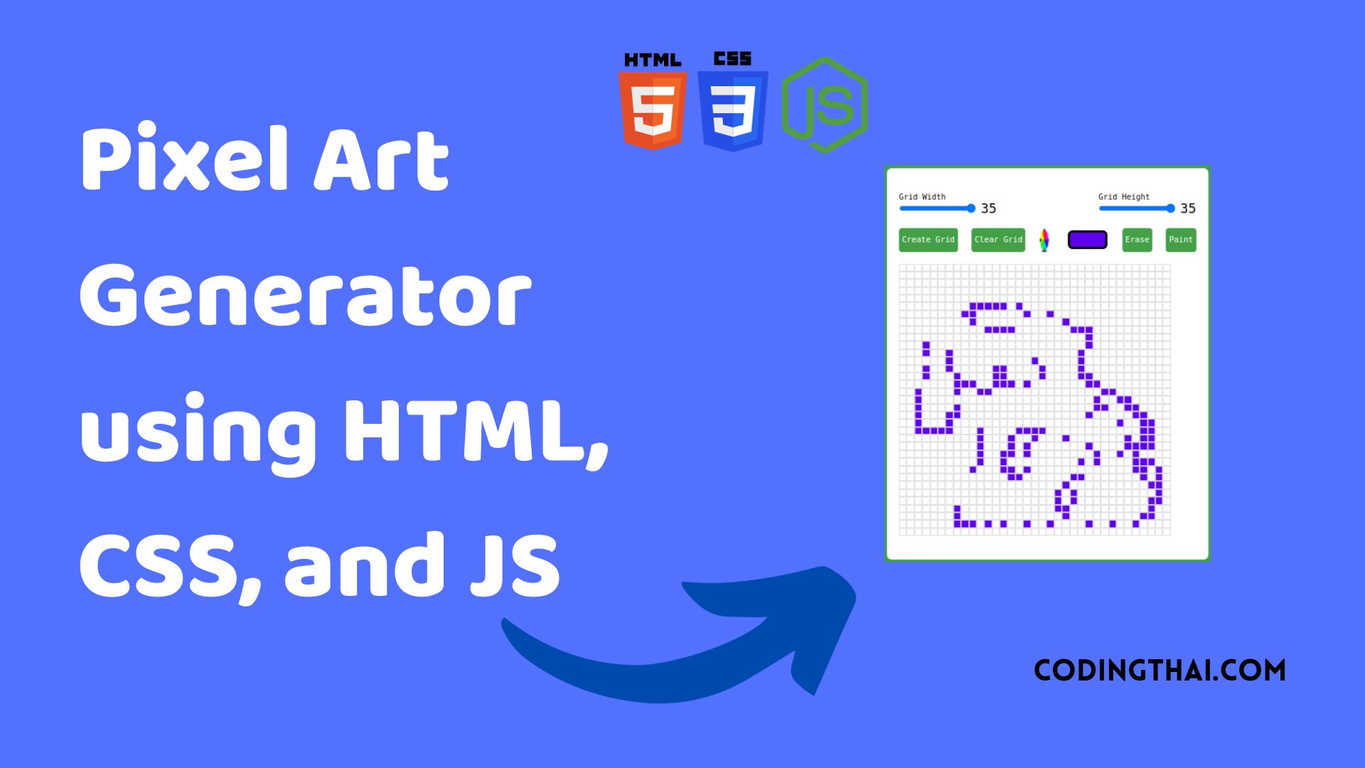 Pixel Art Generator using HTML, CSS, and JS